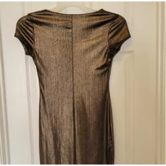 See You Monday Women M Gold bronze metallic V-neck Midi Dress NWT - Picture 3 of 8